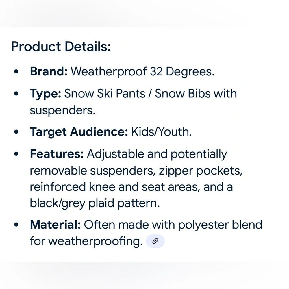 32 Degrees boys bib style gray/  Black Patterned snowboard Pants